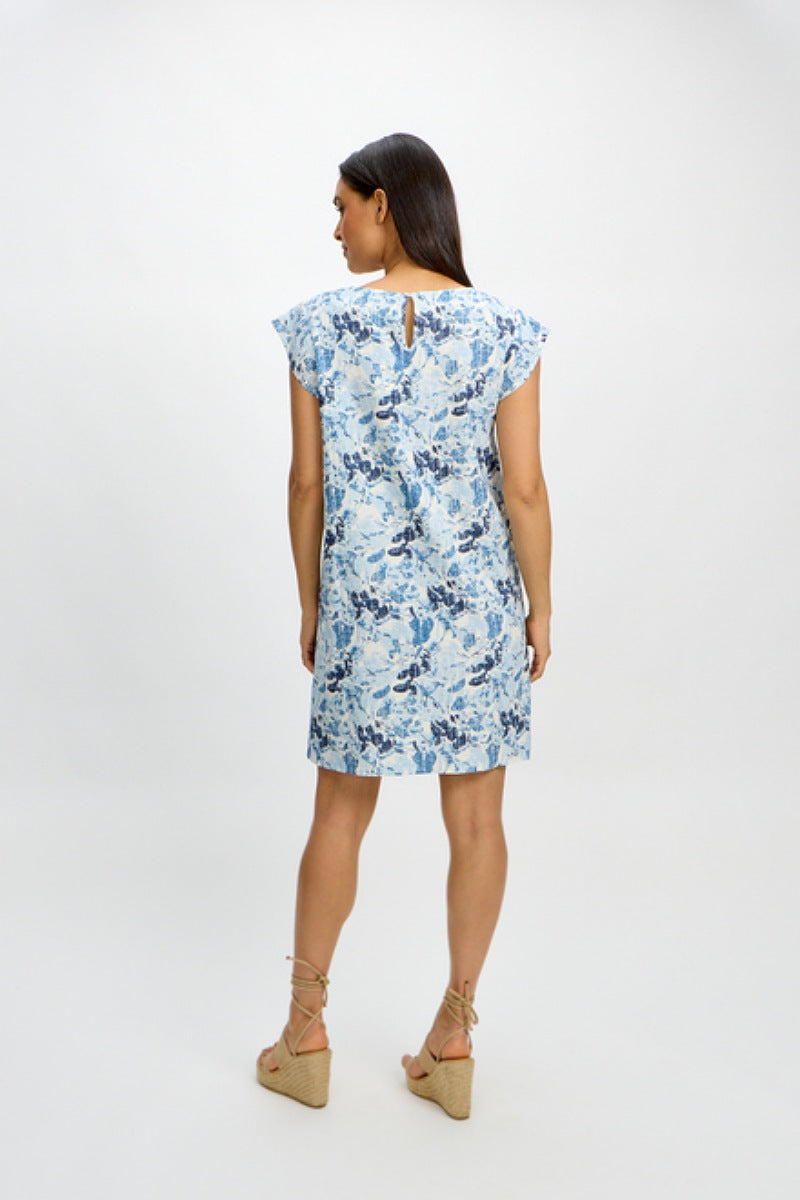 Blue Floral Cap Sleeve Woven Dress by Emproved Clothing