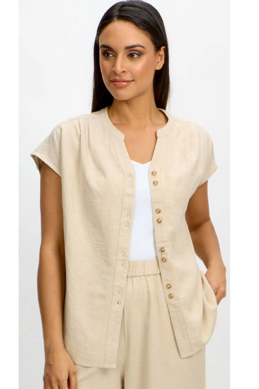 Woven Drop Shoulder Blouse in Flax by Emproved Clothing
