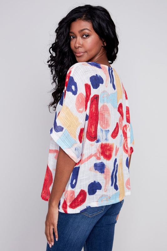 Printed Dolman Cotton Blouse in Oasis- Charlie B