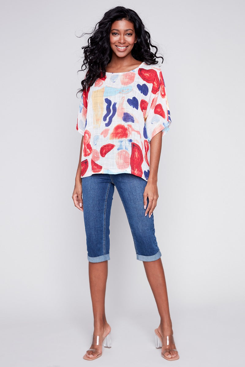 Printed Dolman Cotton Blouse in Oasis- Charlie B