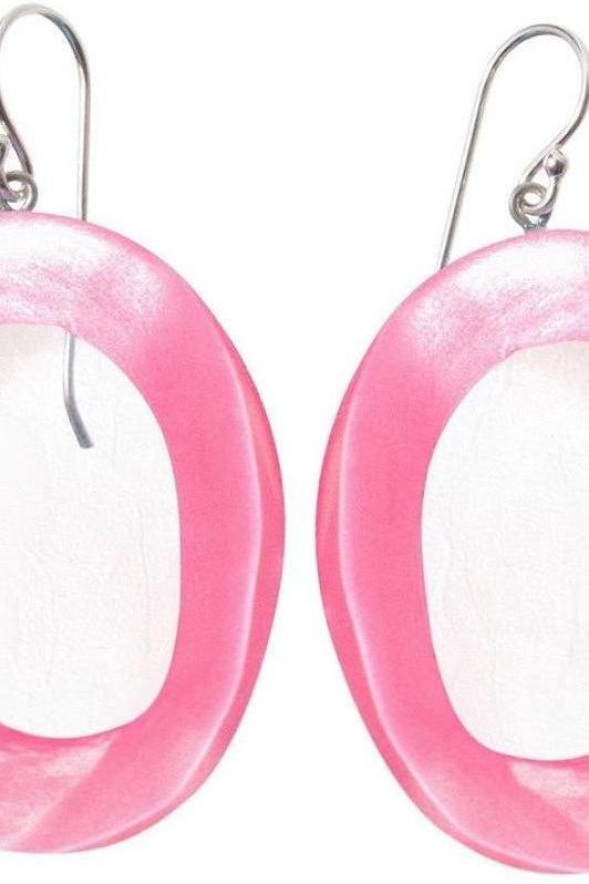 Zsiska Design-Halos Oval Resin Hook Earring-Pink