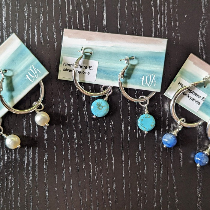 Hemisphere Earrings - Pearl-Kyanite-Turquoise