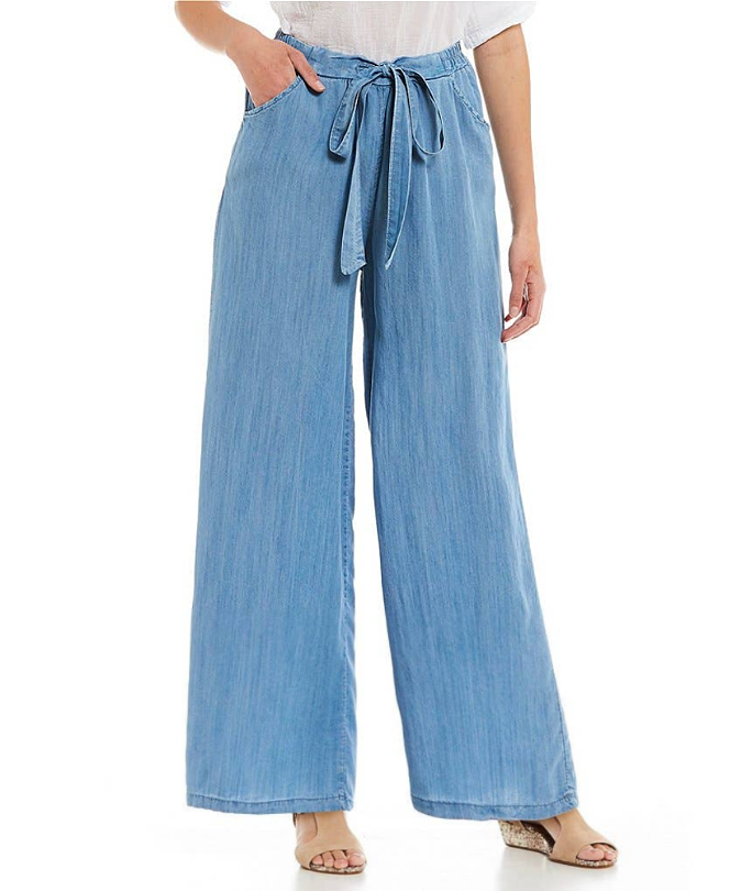 Plus Size Linen Wide Leg Loose Pants with Pockets by M Made in Italy-Blue