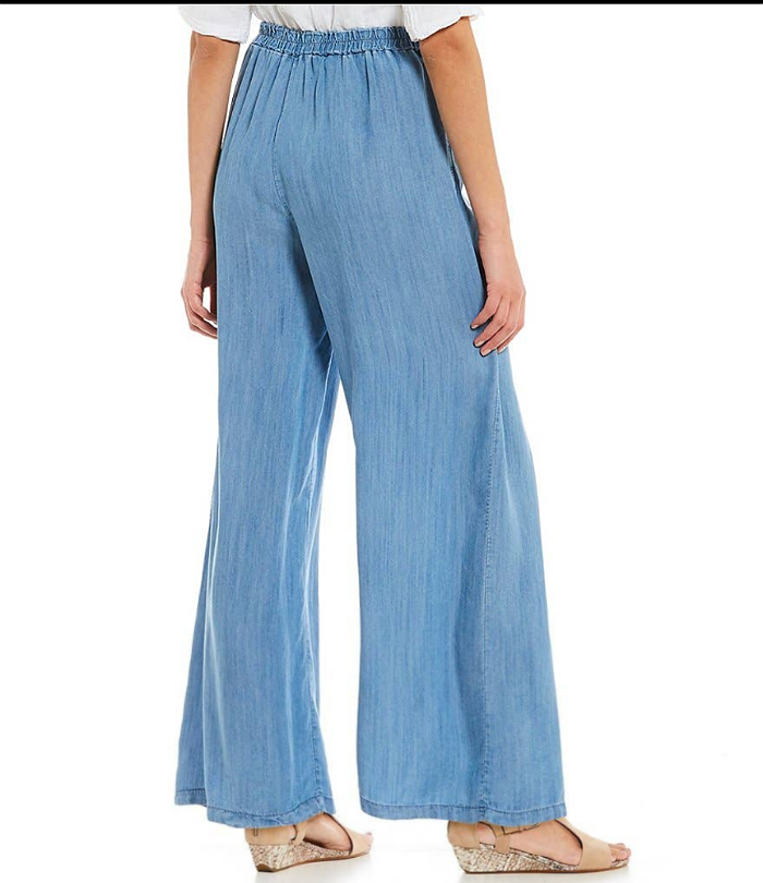 Plus Size Linen Wide Leg Loose Pants with Pockets by M Made in Italy-Blue