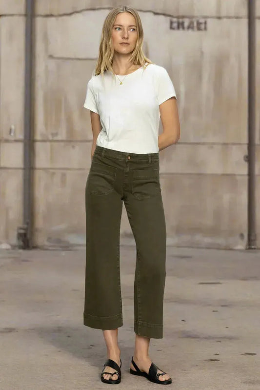 The Marine Crop -Standard Rise Wide Leg Pant by Sanctuary in Fatigue Green