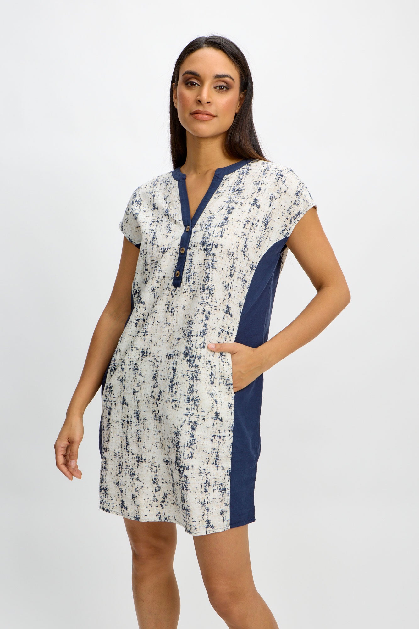 Abstract Print Linen Mix Dress by Emproved