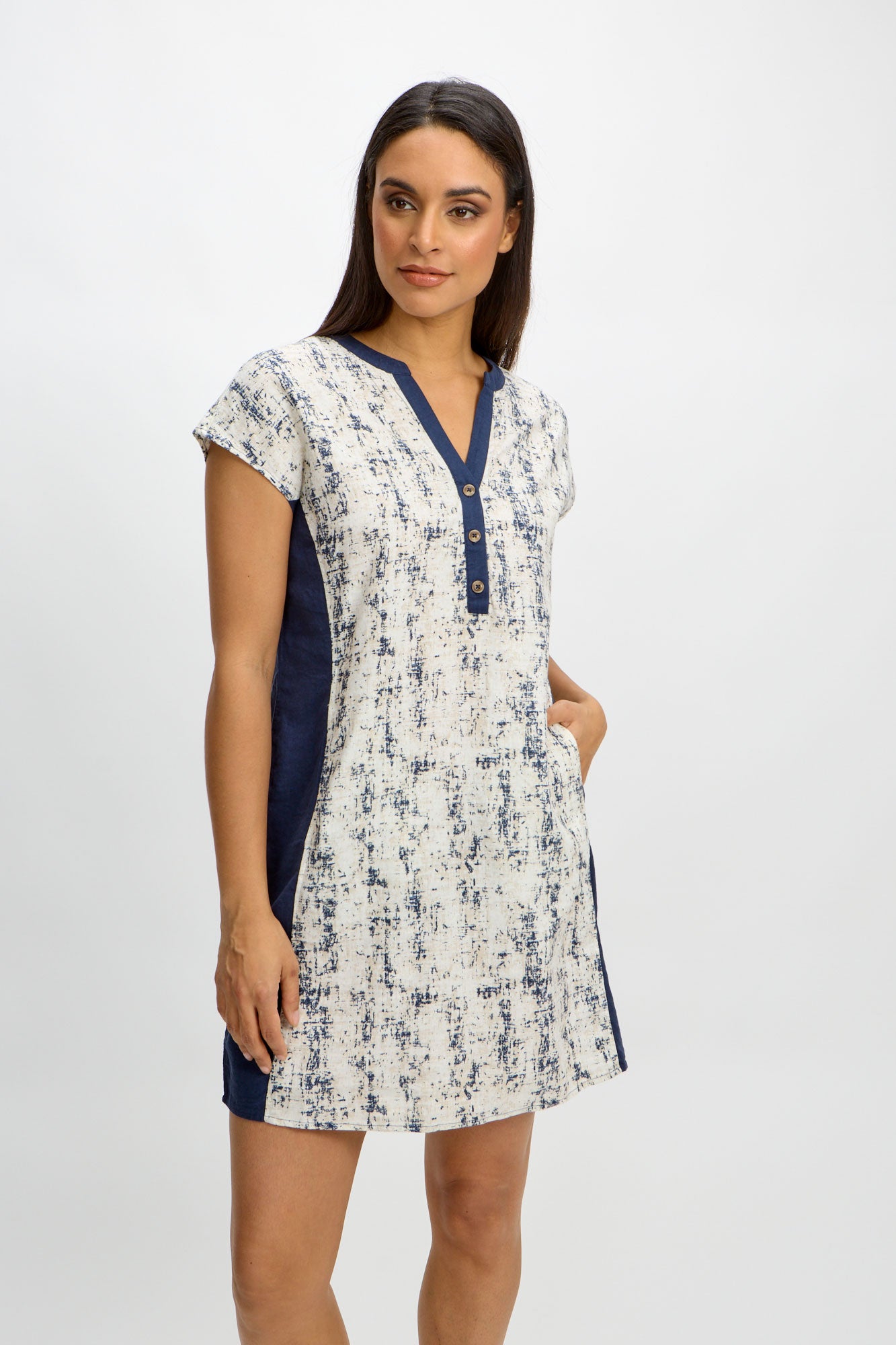 Abstract Print Linen Mix Dress by Emproved