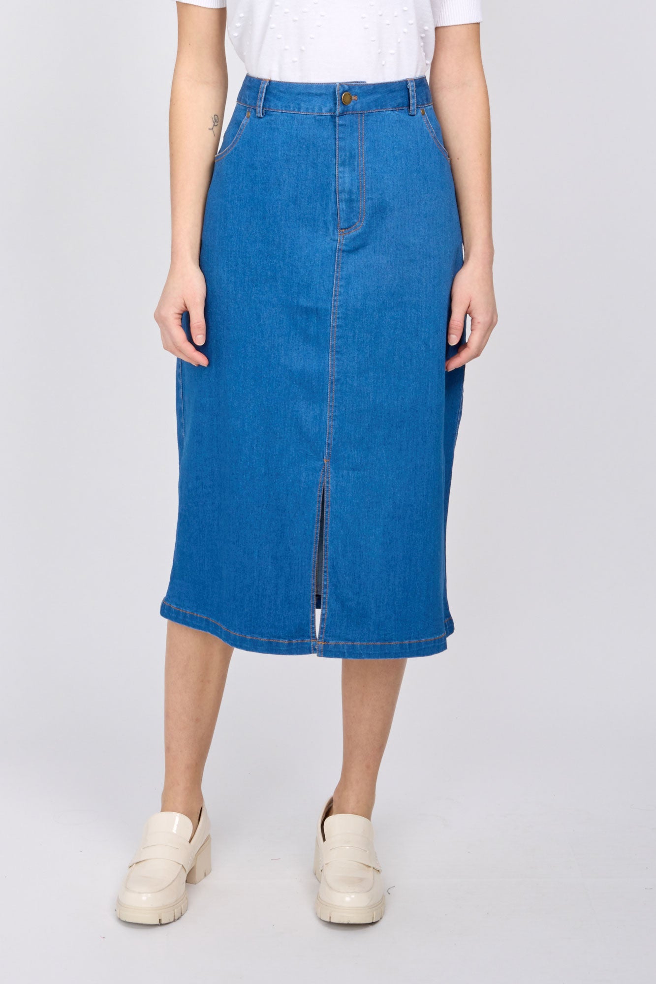 Chic Denim Long Skirt with Front Slit - Emproved