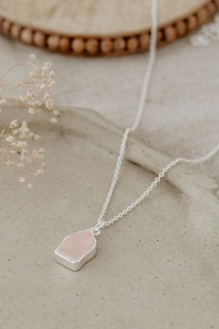 "Stone Fleck" Necklace in Silver/Rose Quartz by Wild Abandon