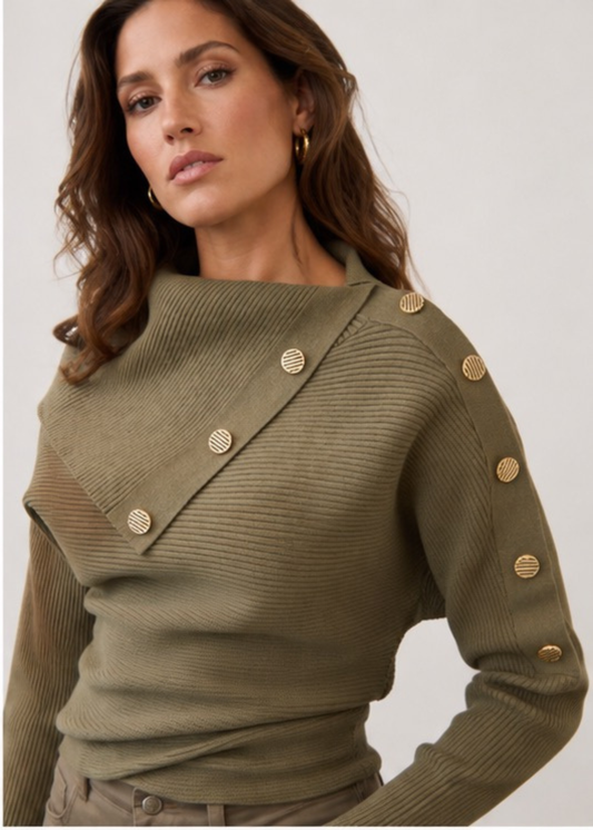 Olive Envelope Collar Sweater by French Dressing Jeans