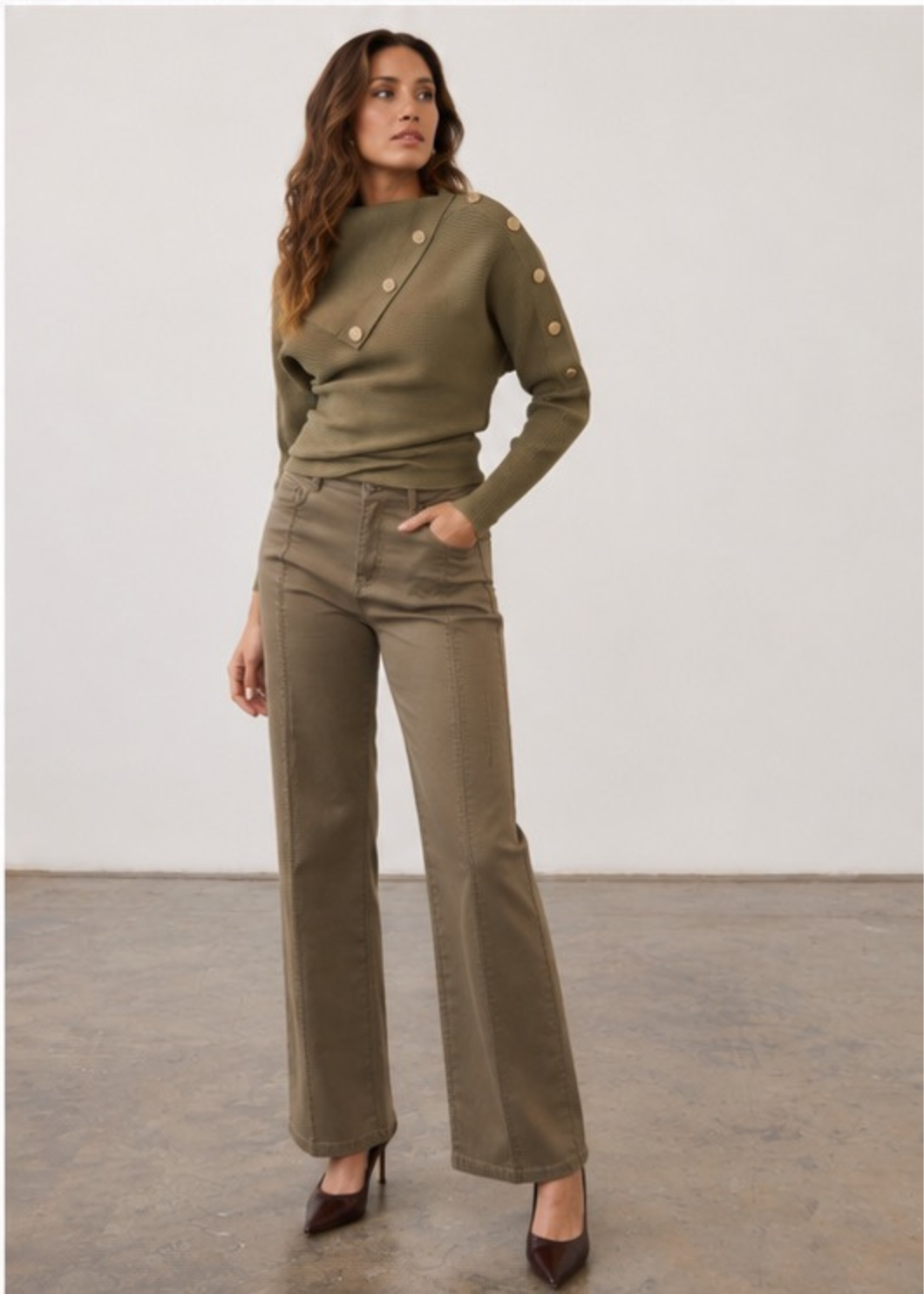 Olive Envelope Collar Sweater by French Dressing Jeans