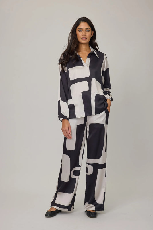 Women's Satin Lounge Pant in Abstract Mosaic by Pistache Apparel