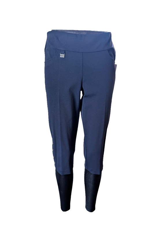 Petite-Capri Pant with Button Hem  in Blue 9027P by Lasania