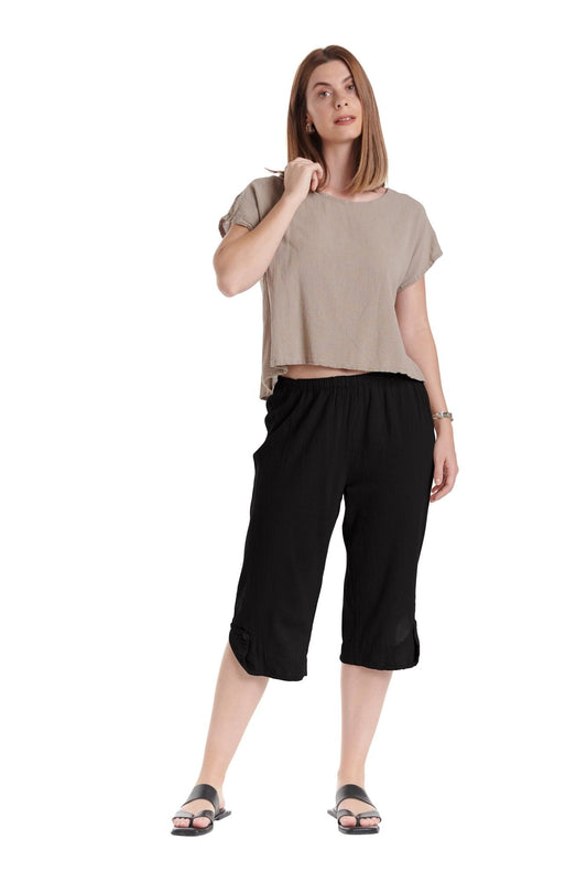 Beth Crop Cotton Gauze Short Pant in Black by Oh My Gauze