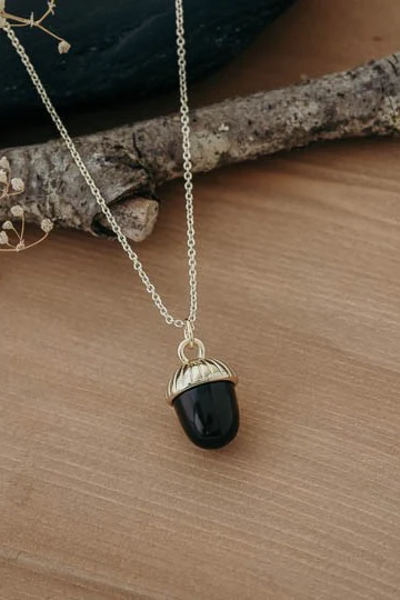 "Acorn Stone" Necklace in Gold/Smokey Quartz by Wild Abandon