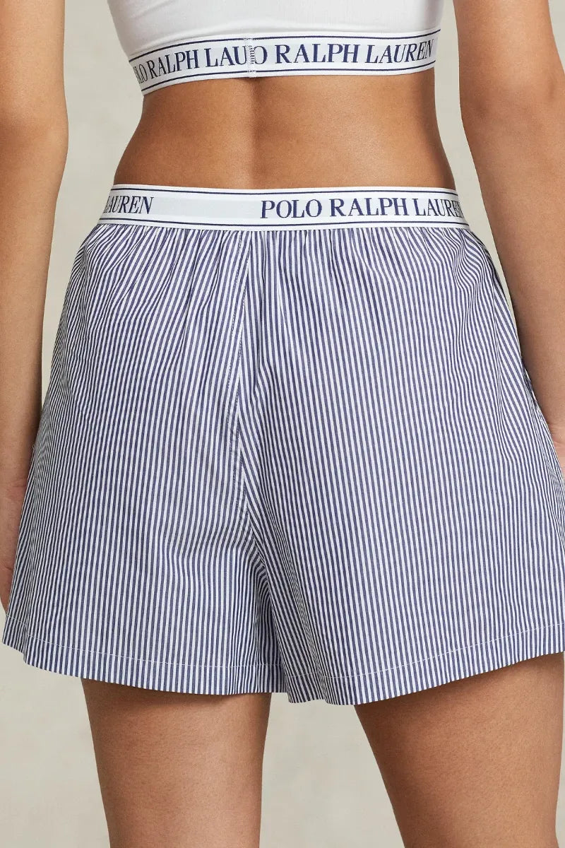 Polo Ralph Lauren Logo Boxer for Women in White Cloud Beacon Blue Stripe