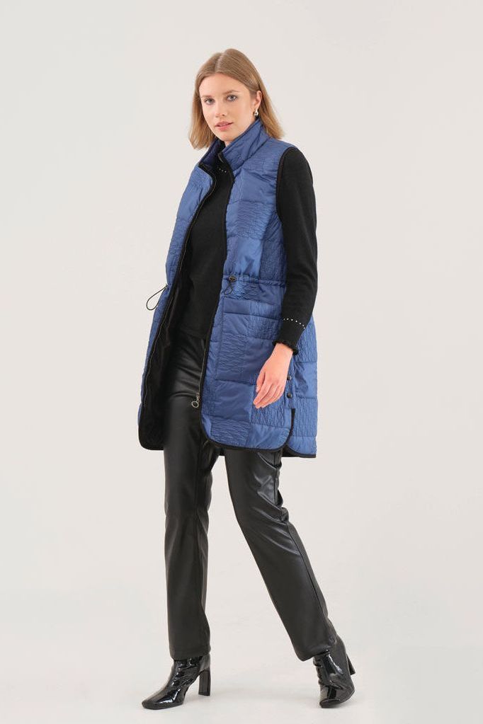 Women's Quilt Detail Vest in Indigo Blue by Dolcezza