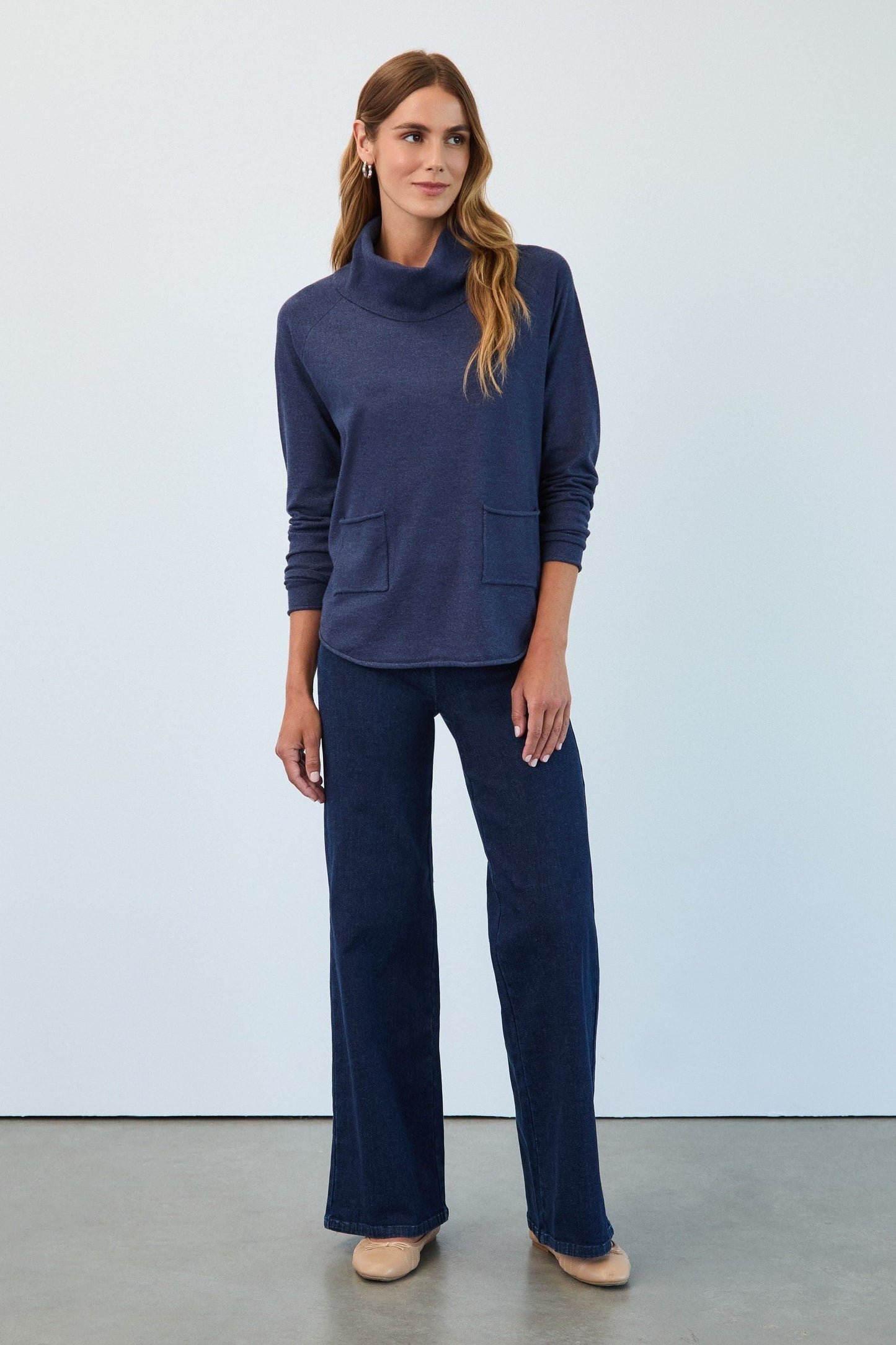 Women's Long Sleeve Cowl Neck Sweater in Dark Indigo by French Dressing Jeans