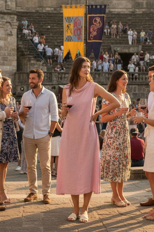 Women's Maxi Cowl Neck Linen Dress – Paris Pink by Pistache Apparel T5308