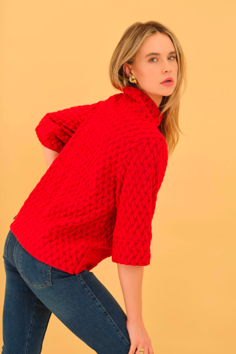 Women’s Basket Weave Look Top in Red by Dolcezza