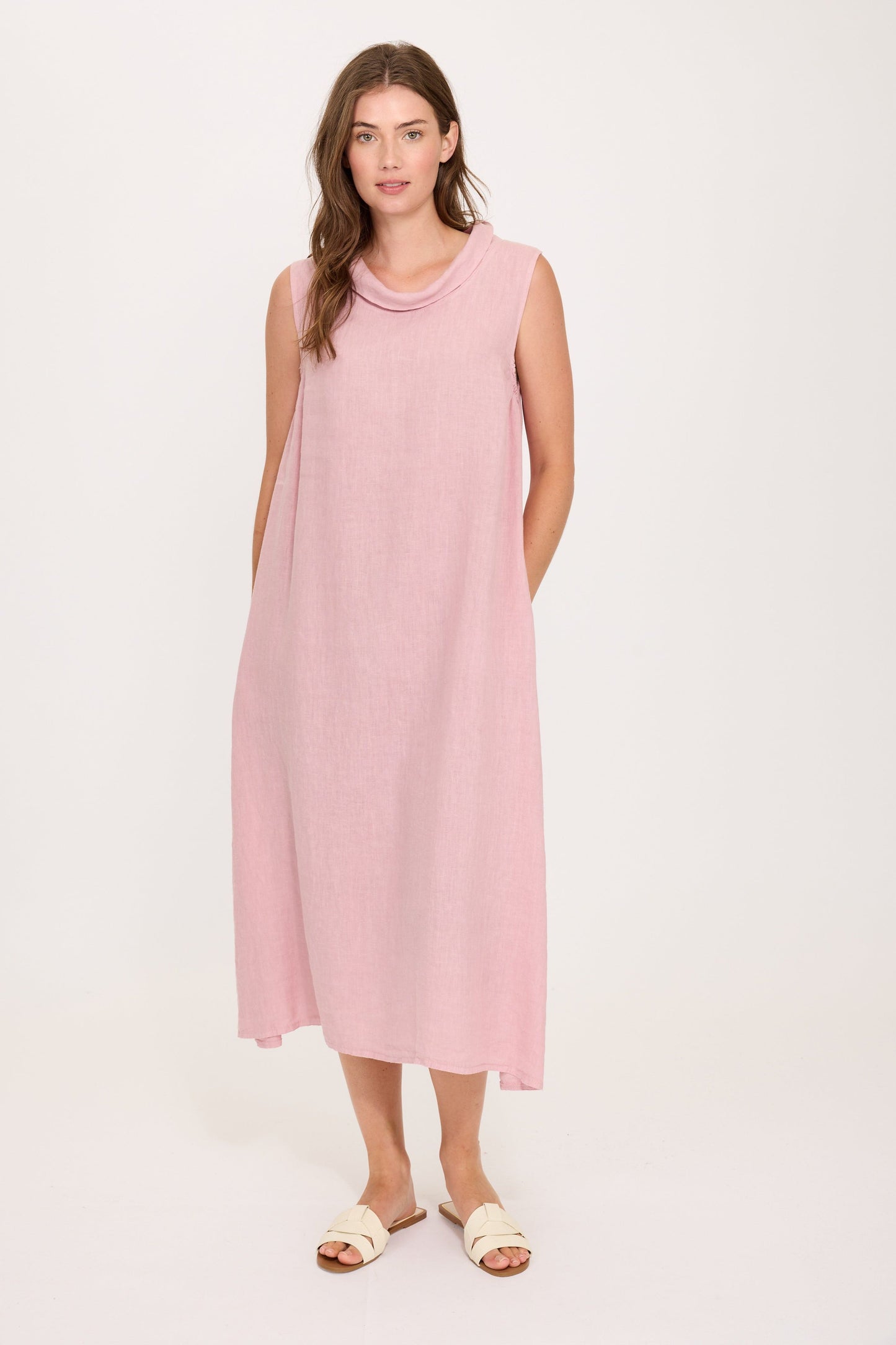 Women's Maxi Cowl Neck Linen Dress – Paris Pink by Pistache Apparel T5308