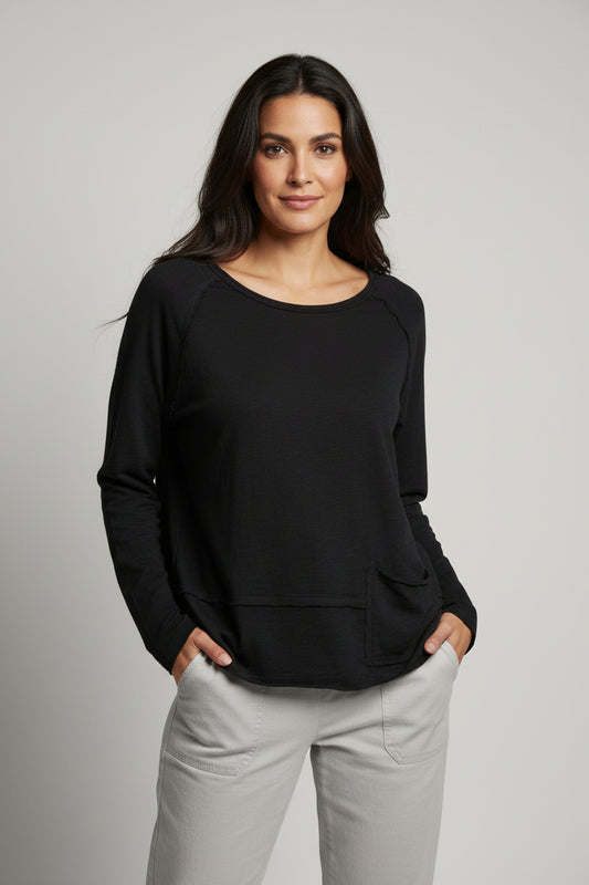 Long Sleeve Pocket Tee in Black Escape by Habitat Clothing