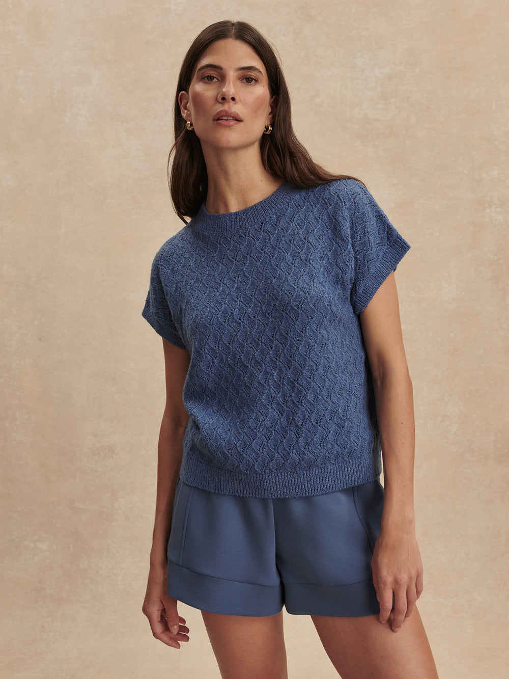 "Coming Soon" Manae Pointelle Knit Top in Bijou Blue by Varley UK