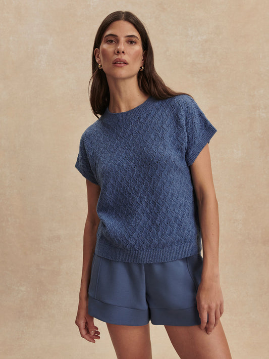 "Coming Soon" Manae Pointelle Knit Top in Bijou Blue by Varley UK