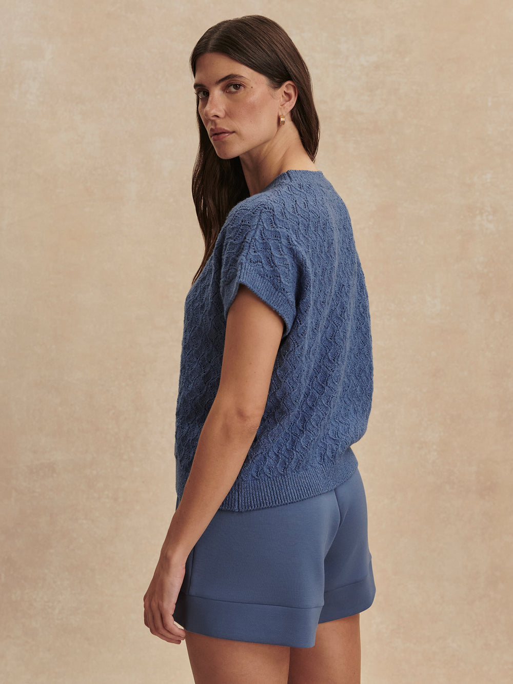 "Coming Soon" Manae Pointelle Knit Top in Bijou Blue by Varley UK