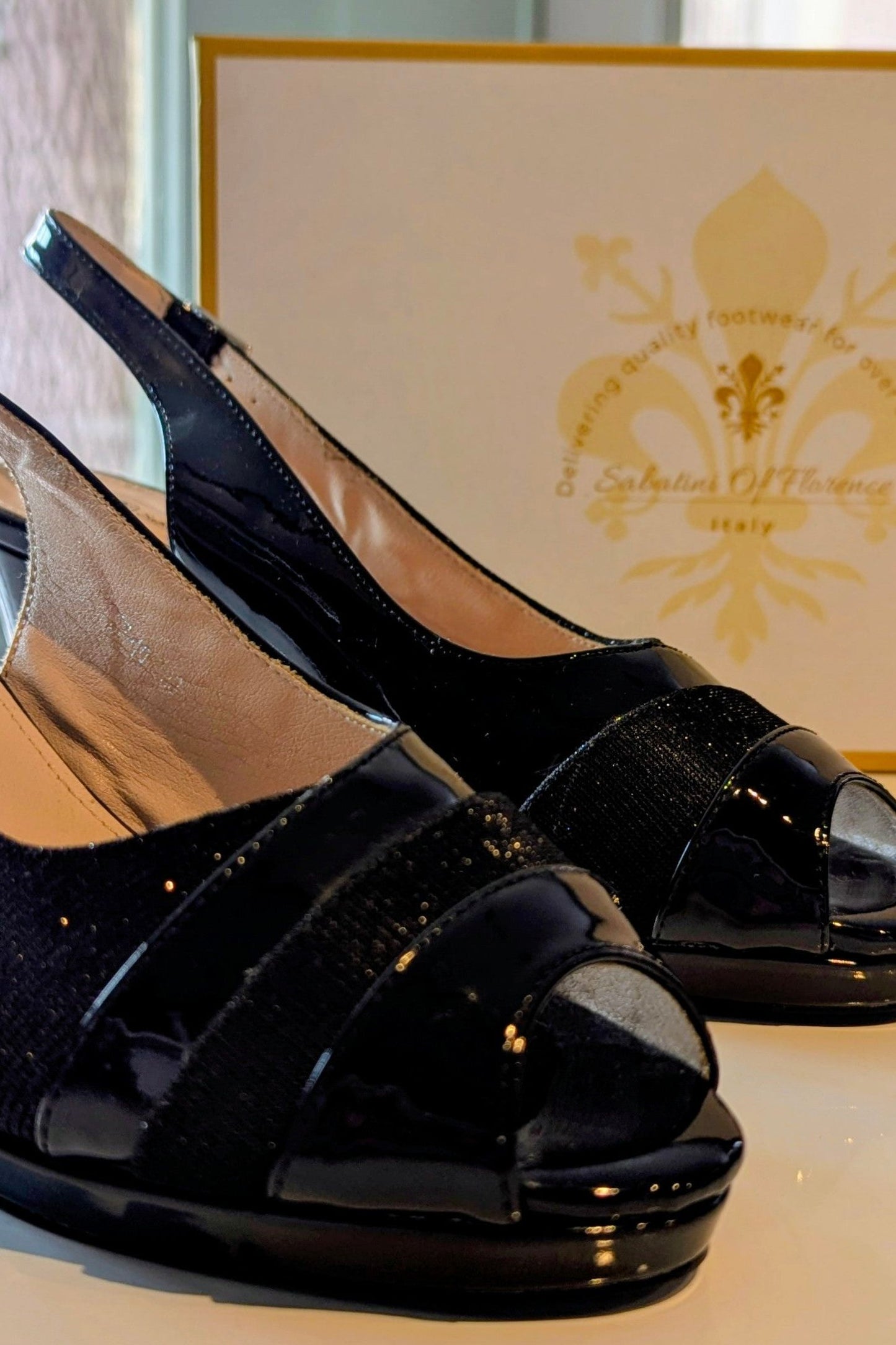 Women's Black Slingback with Shimmer by Sabatini of Florence Italy