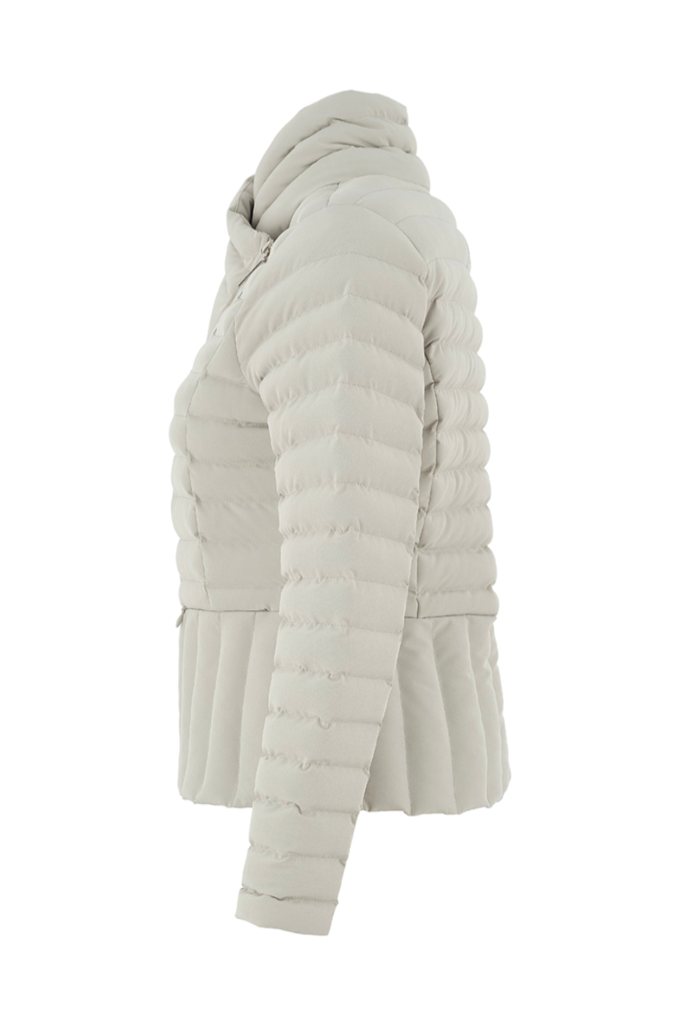 Women's Assymetrical Shawl Collar Quilted Jacket in Silver by Dolcezza