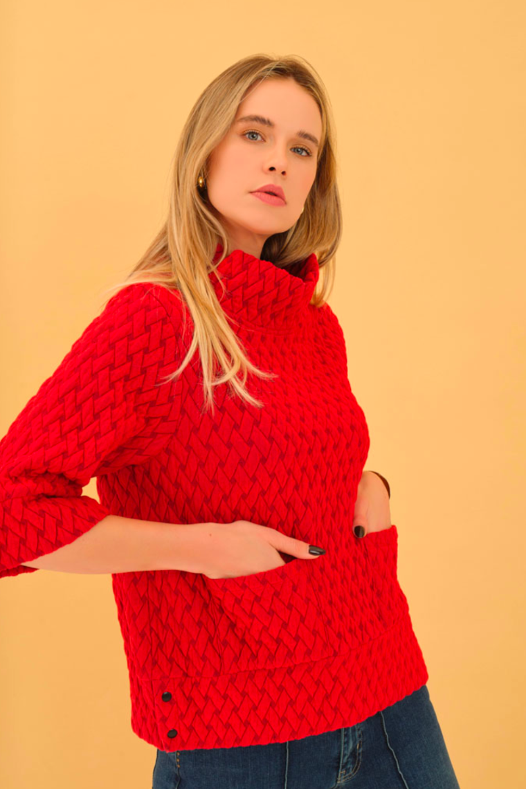 Women’s Basket Weave Look Top in Red by Dolcezza