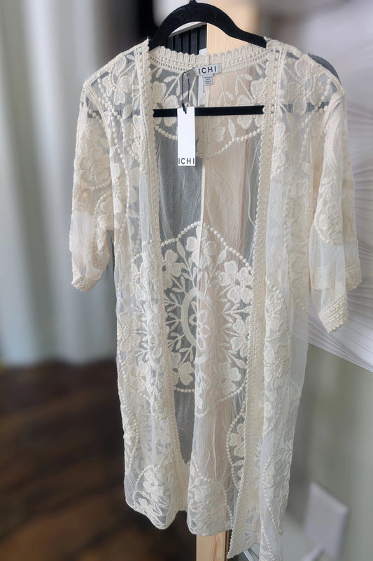 Women’s 100% Cotton Kimono Cover Up in Cloud Dancer White by Ichi