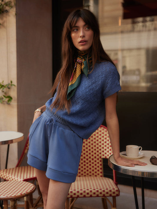 "Coming Soon" Manae Pointelle Knit Top in Bijou Blue by Varley UK