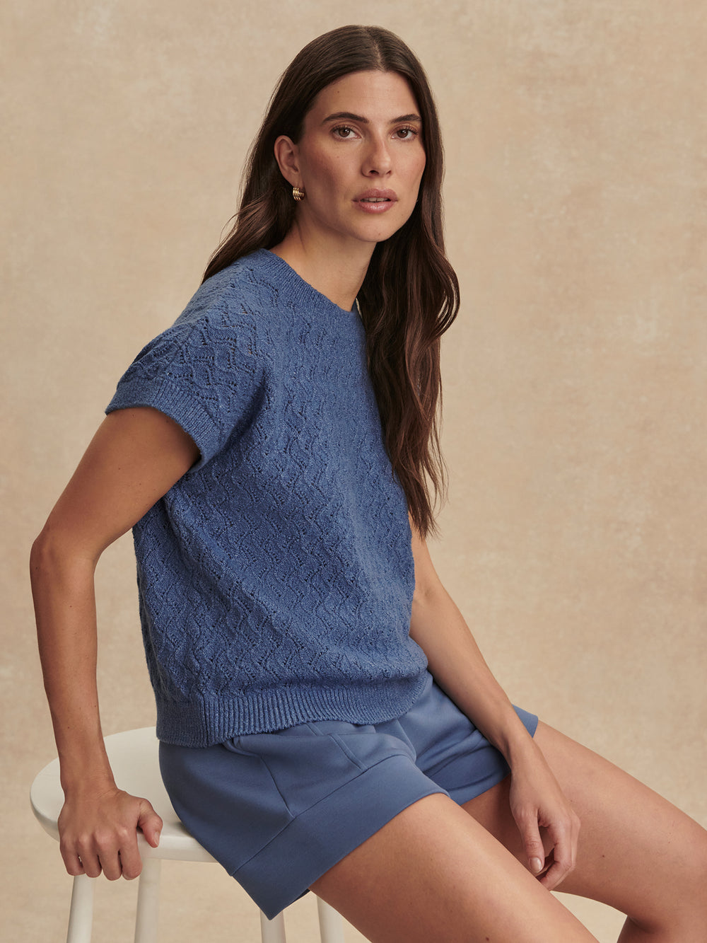 "Coming Soon" Manae Pointelle Knit Top in Bijou Blue by Varley UK