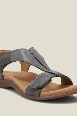 TAOS The Show Women's Steel Grey Leather Comfort Sandals – Arch Support & Adjustable Straps