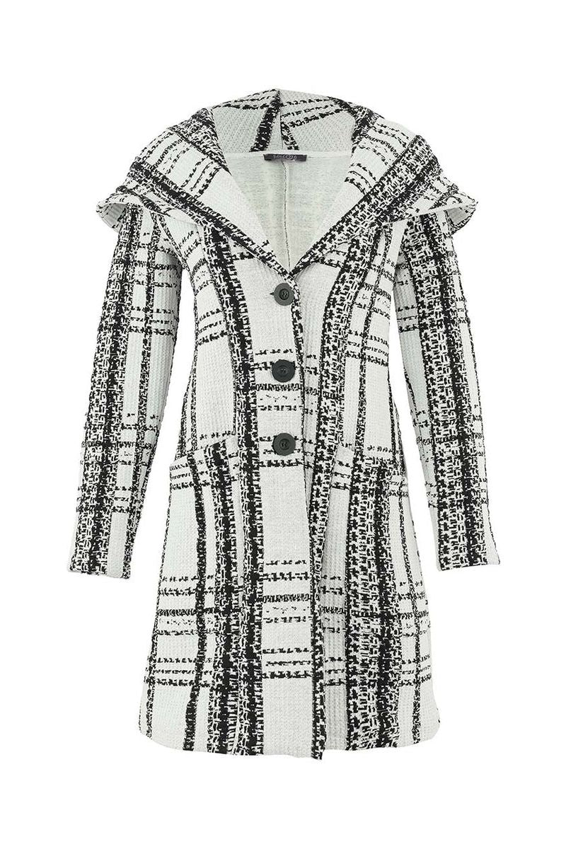 Women's Hooded Knit Coat – Black & White Plaid by Dolcezza