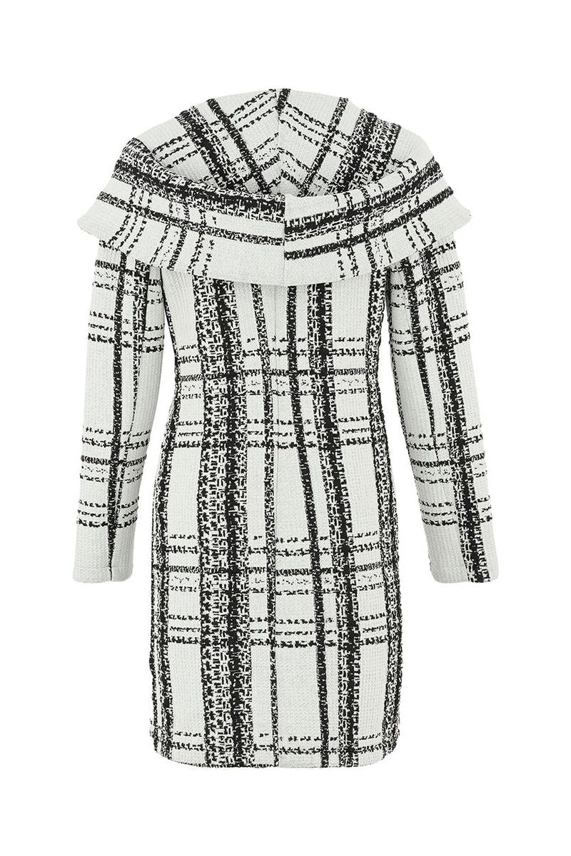 Women's Hooded Knit Coat – Black & White Plaid by Dolcezza