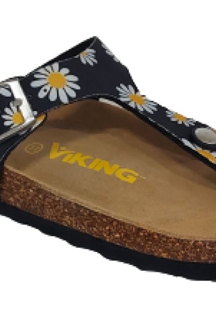 Women's Laguna Thong Sandal with Arch Support – in Black Daisy by Viking Sandals