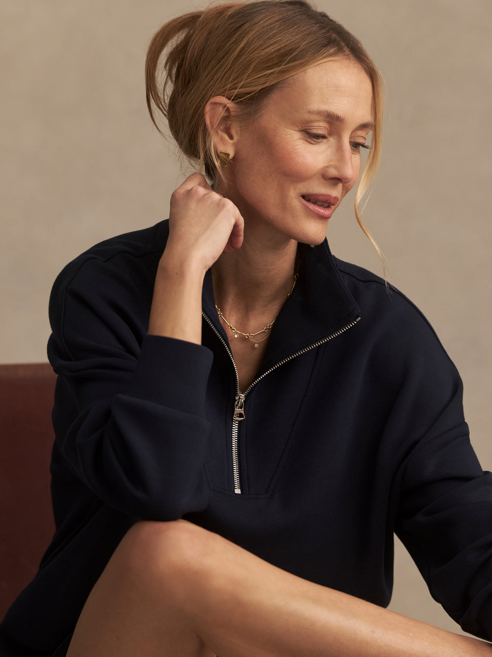 "Coming Soon" Hawley Half Zip Sweat Top in Navy by Varley UK