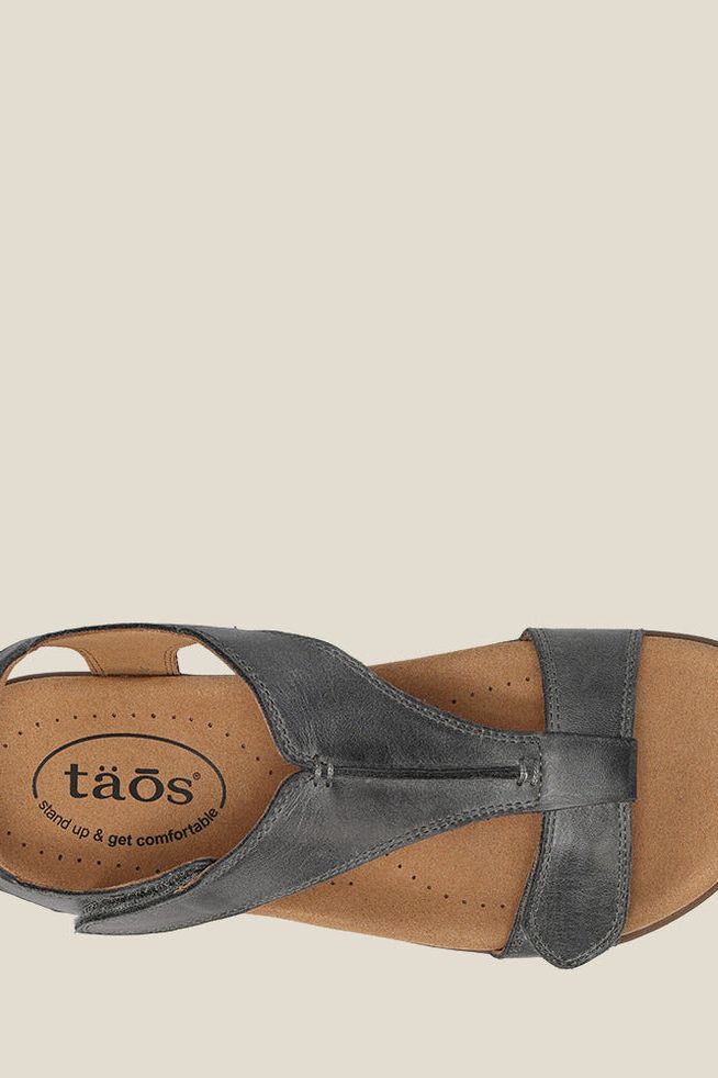 TAOS The Show Women's Steel Grey Leather Comfort Sandals – Arch Support & Adjustable Straps