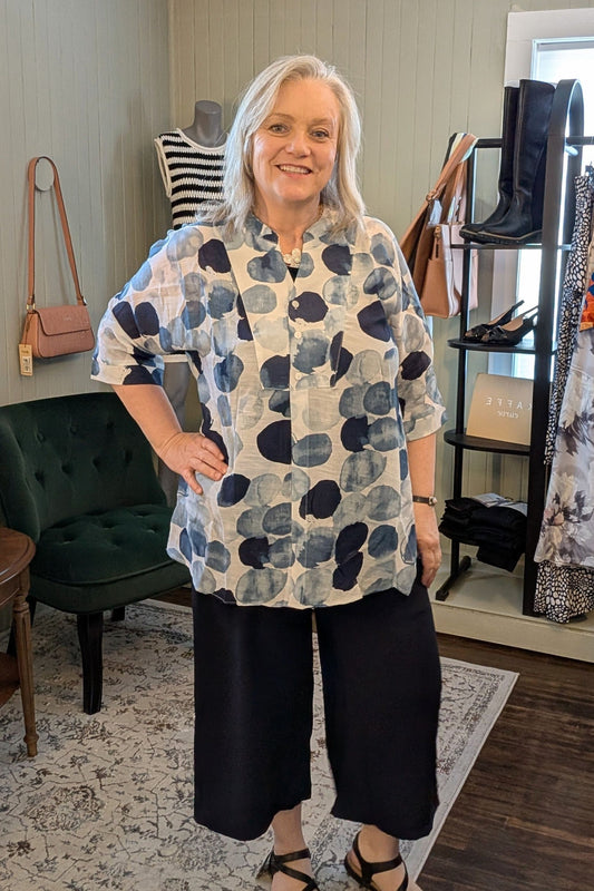 Lightweight Wide Leg Crop Pants with Sash Belt in Navy by GOA