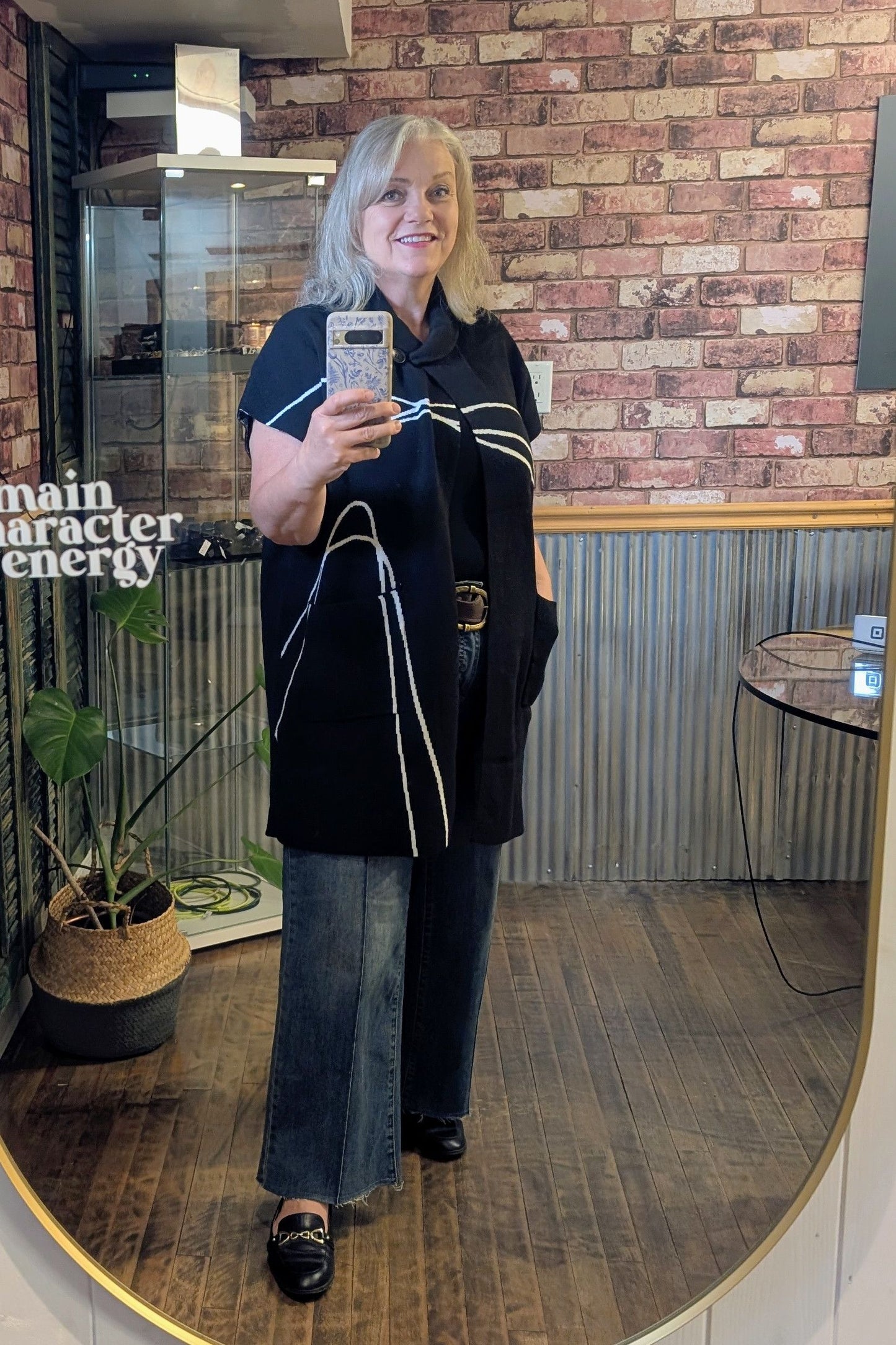 Women’s Cap Sleeve Knit Vest  – Black & White Abstract Lines by Dolcezza