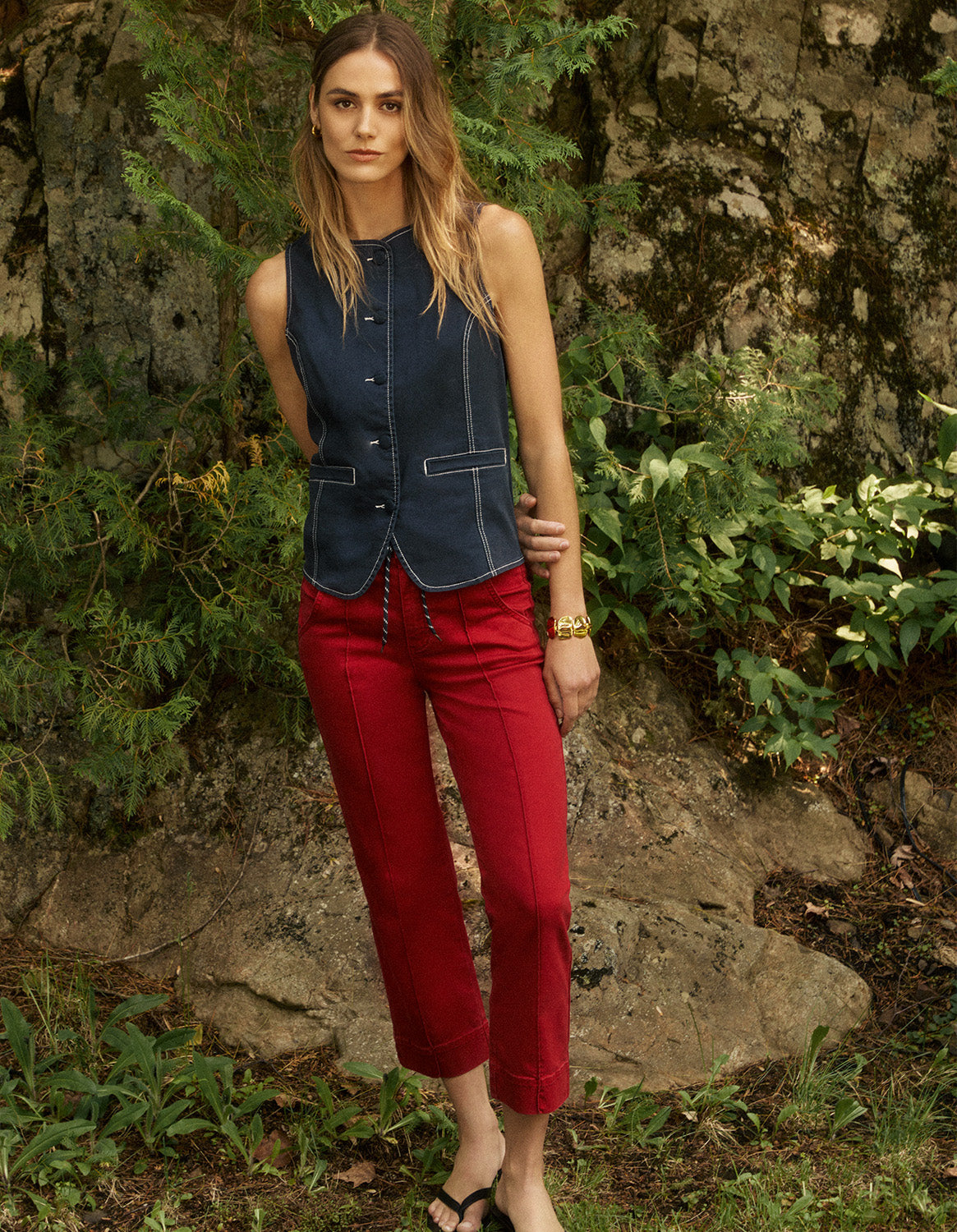 Women's Denim Button Up Vest in Navy by French Dressing Jeans