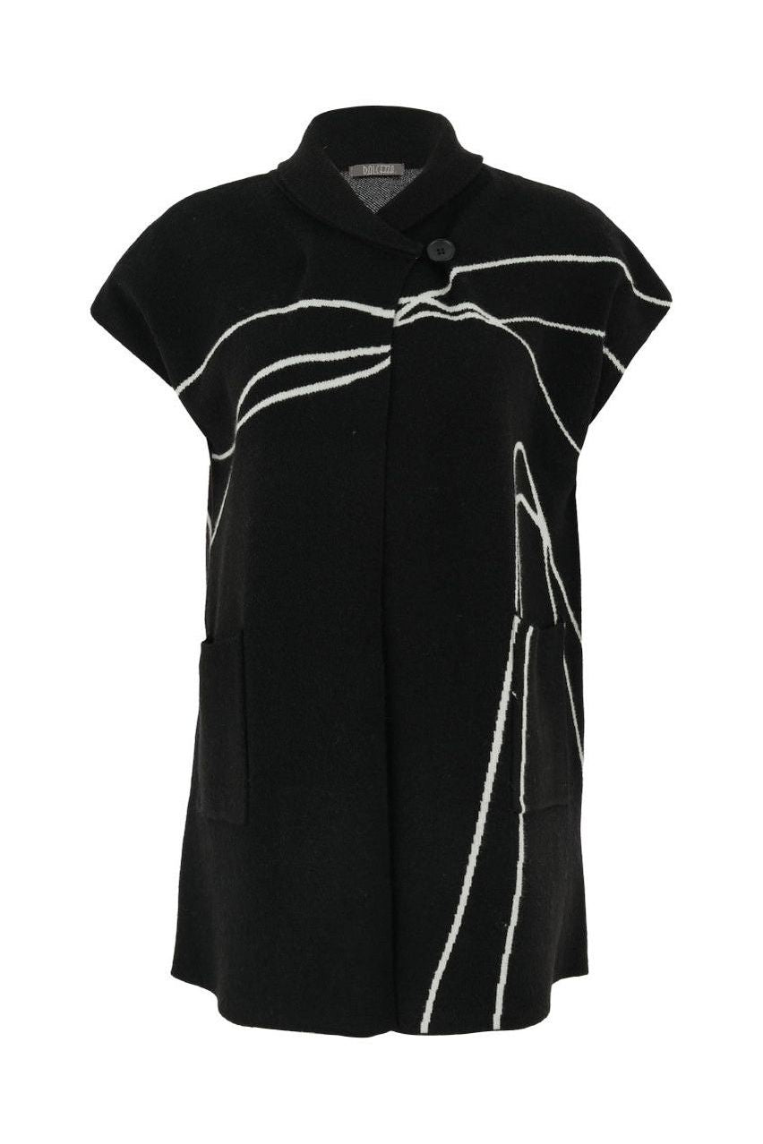 Women’s Cap Sleeve Knit Vest  – Black & White Abstract Lines by Dolcezza