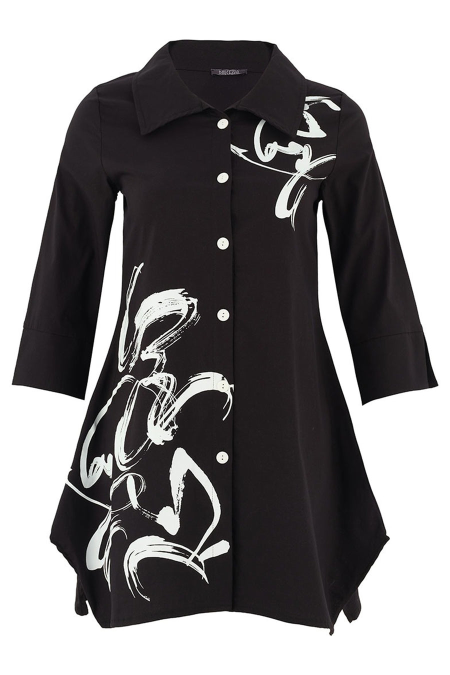 Black & White Brushstroke Long Shirt with Asymmetric Hem – by Dolcezza***one left***
